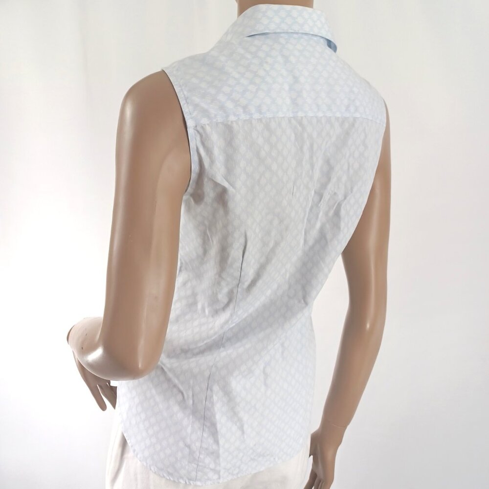 LANDS END Sleeveless Shirt Blouse Small Print No Iron Supima Cotton 8P - Picture 2 of 3